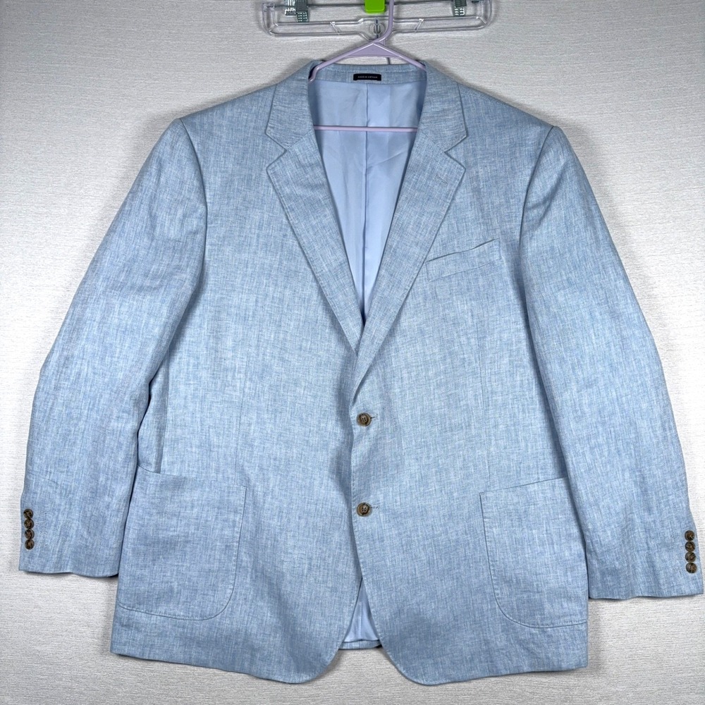 Stafford Linen & Cotton Blazer Mens Size 54L Blue Herringbone Double Vented